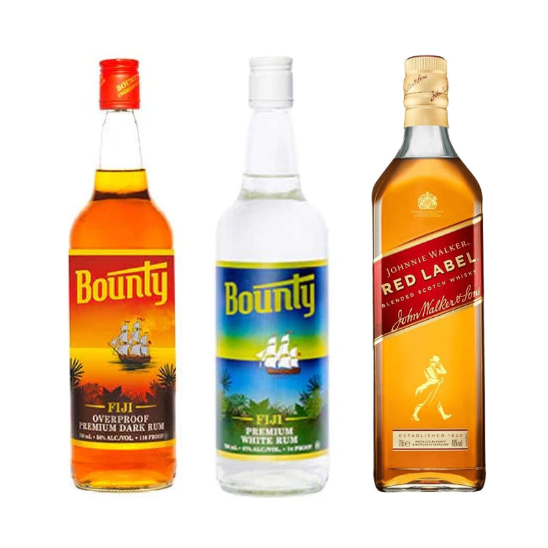 Bounty OP Rum 750ml + Bounty White Rum 750ml + Johnnie Walker Red Label Blended Whisky 700ml