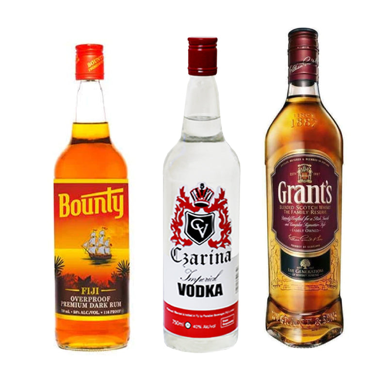 Bounty OP Rum 750ml +  Czarina Vodka 750ml + Grant's Triple Wood Blended Scotch Whisky 700ml