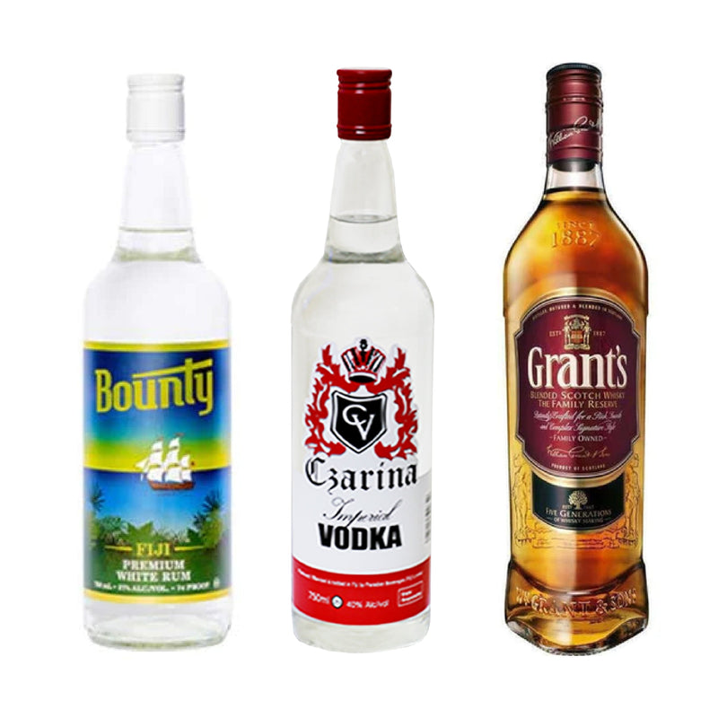 Bounty White Rum 750ml + Czarina Vodka 750ml + Grant's Triple Wood Blended Scotch Whisky 700ml