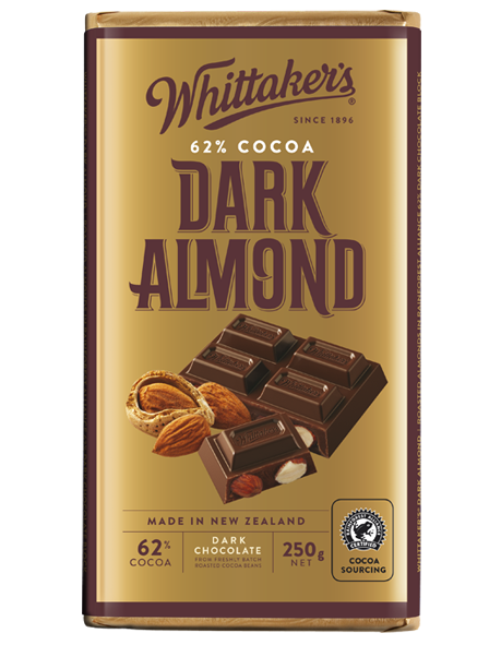 Whittakers Dark Almond Gold Block 250gm